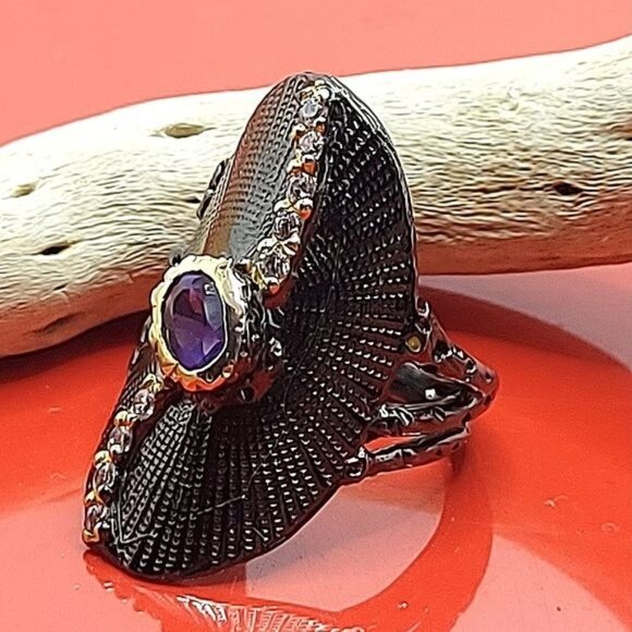 Natural Not Enhanced Amethyst 925 Sterling Silver Ring Size 6.75 - Picture 1 of 12